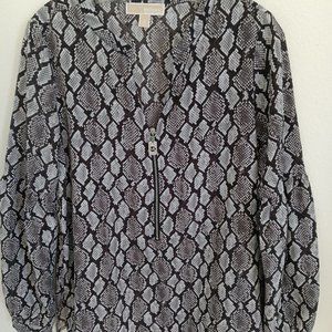 Michael Kors Long Sleeve Snake Print Front Zip Blouse
